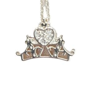 Disney Silver & White Rhinestone Heart Crown Necklace